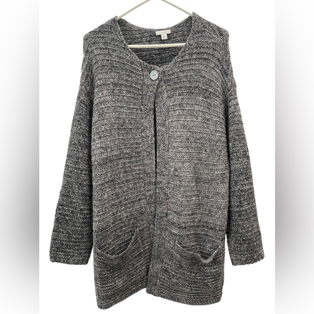 J.jill Cashmere Mohair Wool Blend Knitted Cardigan Duster Heather Gray Size M